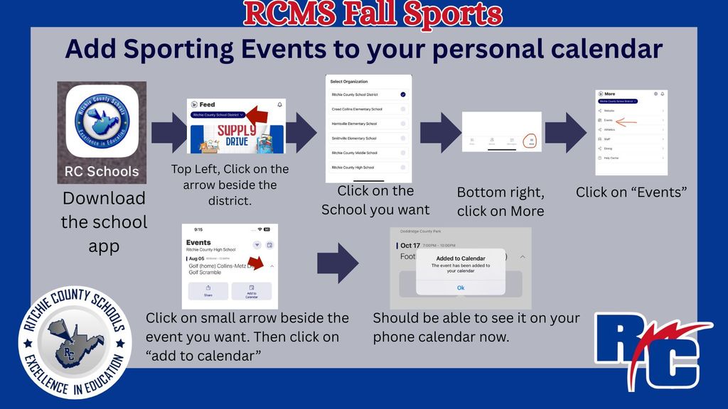 RCMS Fall Sports- Add sporting events to your personal calendar!