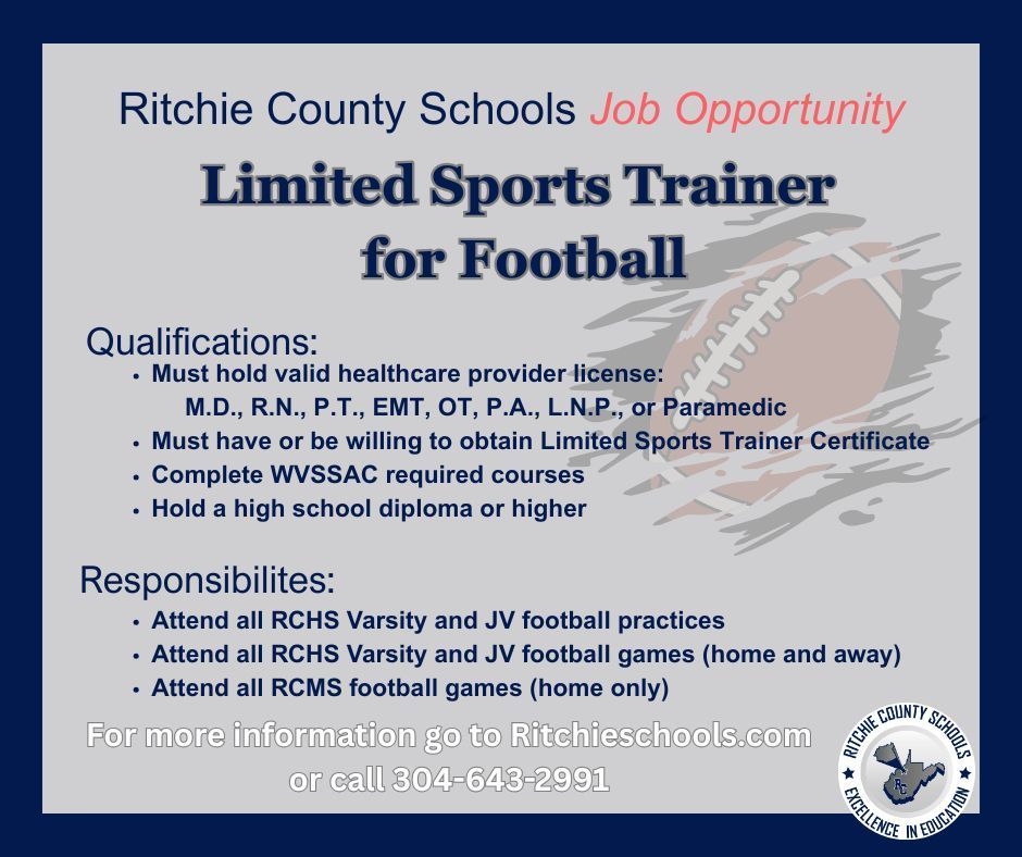 Ritchie County Schools Job Opportunity- LImited Sports Trainer for Football