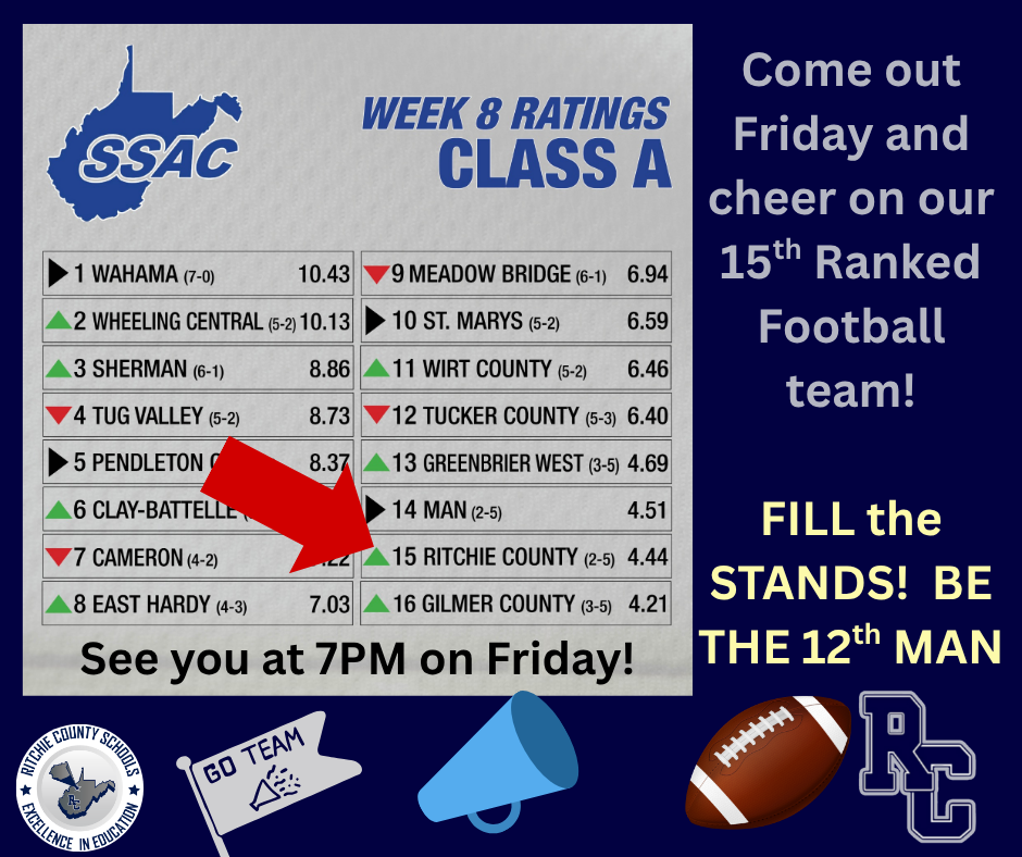 Come out and Support our 15th Ranked Football team on Friday!