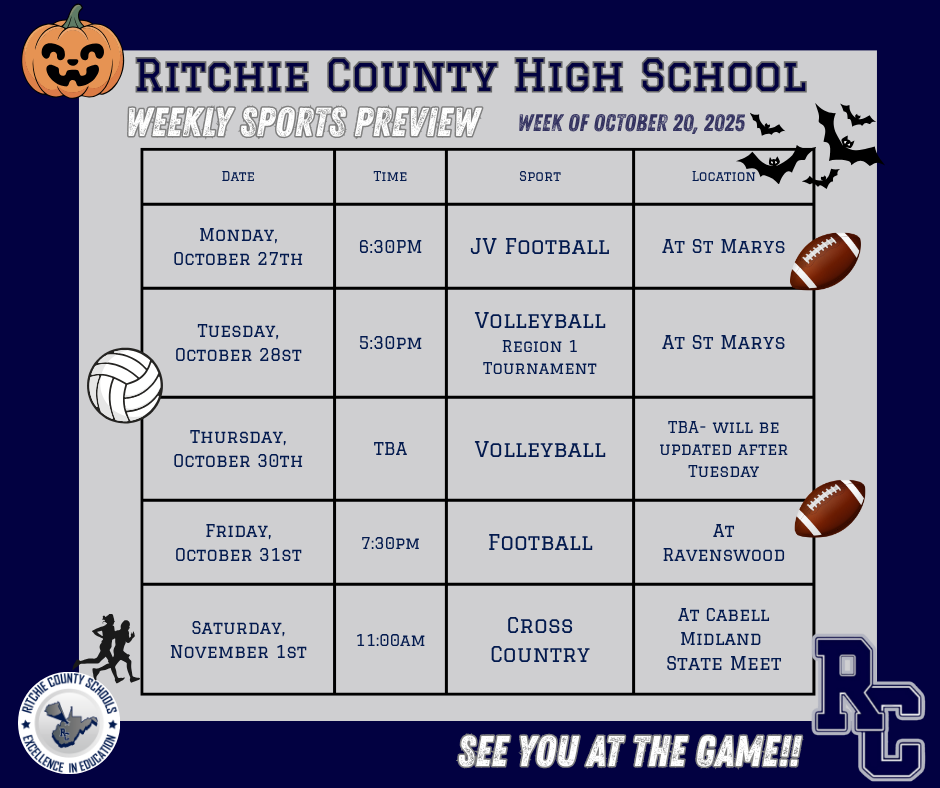 Weekly Sports Preview for RCHS week of October 27th