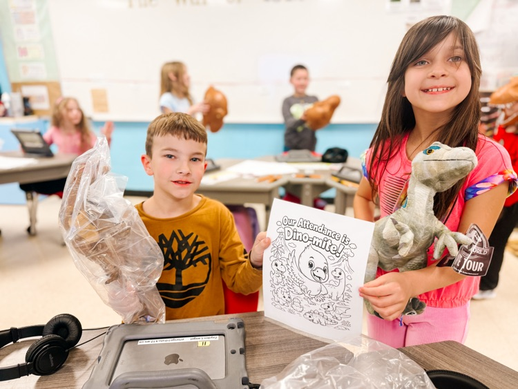 2nd grade students with their dinomite surprise 