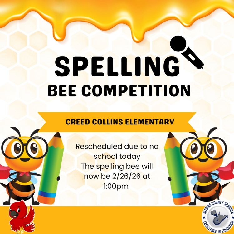 due to no school today, the CCES spelling bee will now be held on 2/26/26 at 1:00pm 
