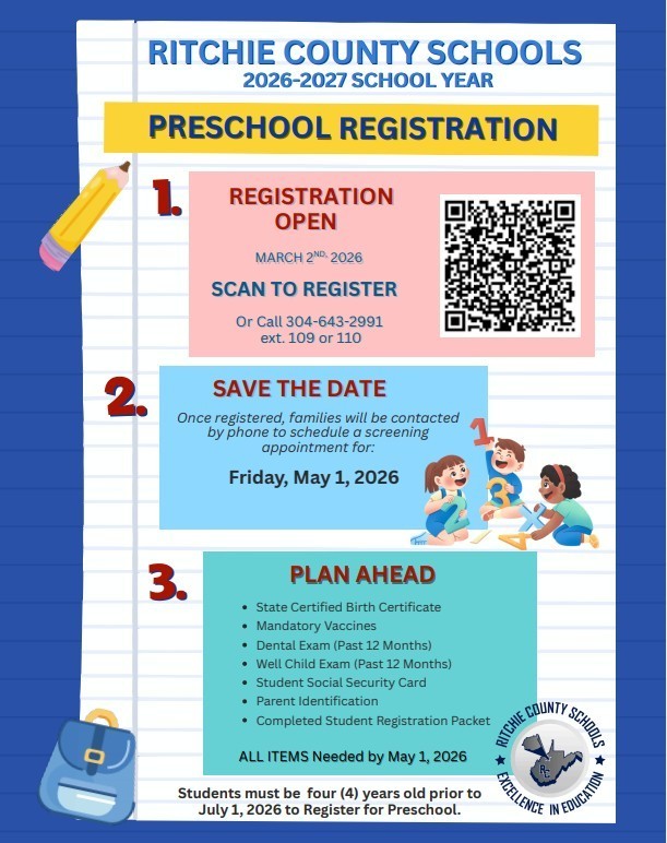 Ritchie County Schools Preschool Registration opens March 2nd 2026