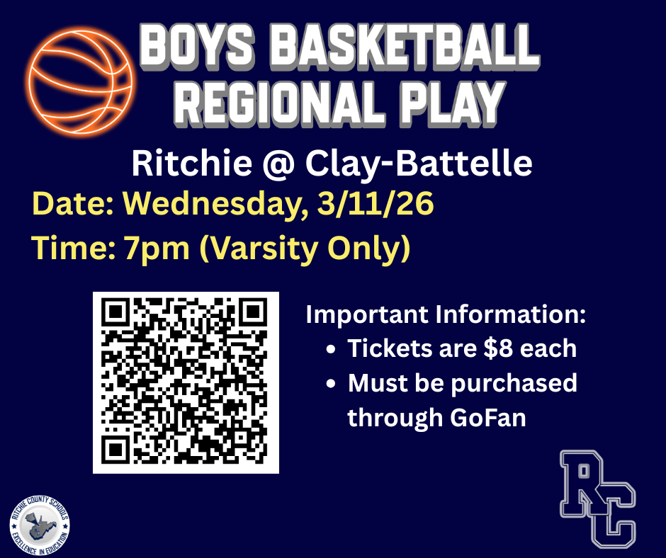 Boys Regional Play begins at Clay-Battelle 3/11/26 at 7pm.  Tickets must be purchased through Go Fan.