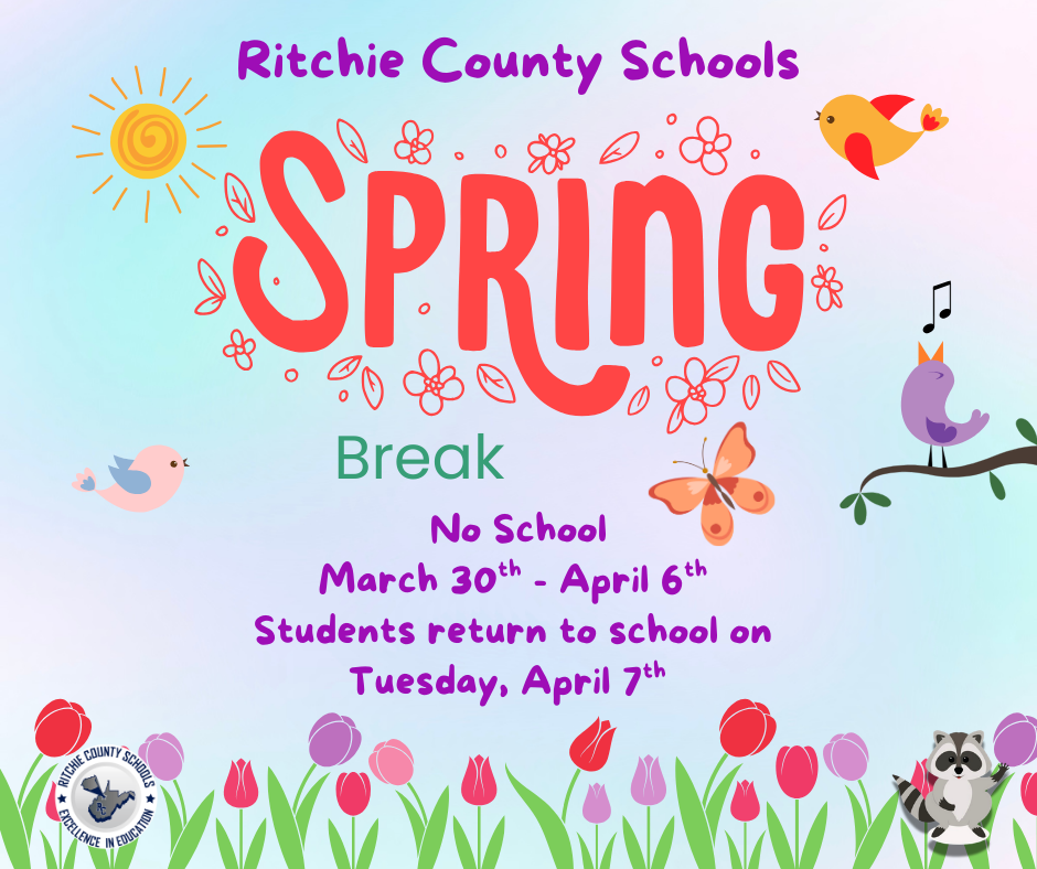 Spring break will be march 30th - april 6th. Students will return to school on Tuesday, April 7th .
