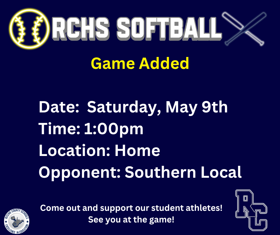 Softball Game Added- Saturday May 9th 1pm- at Home