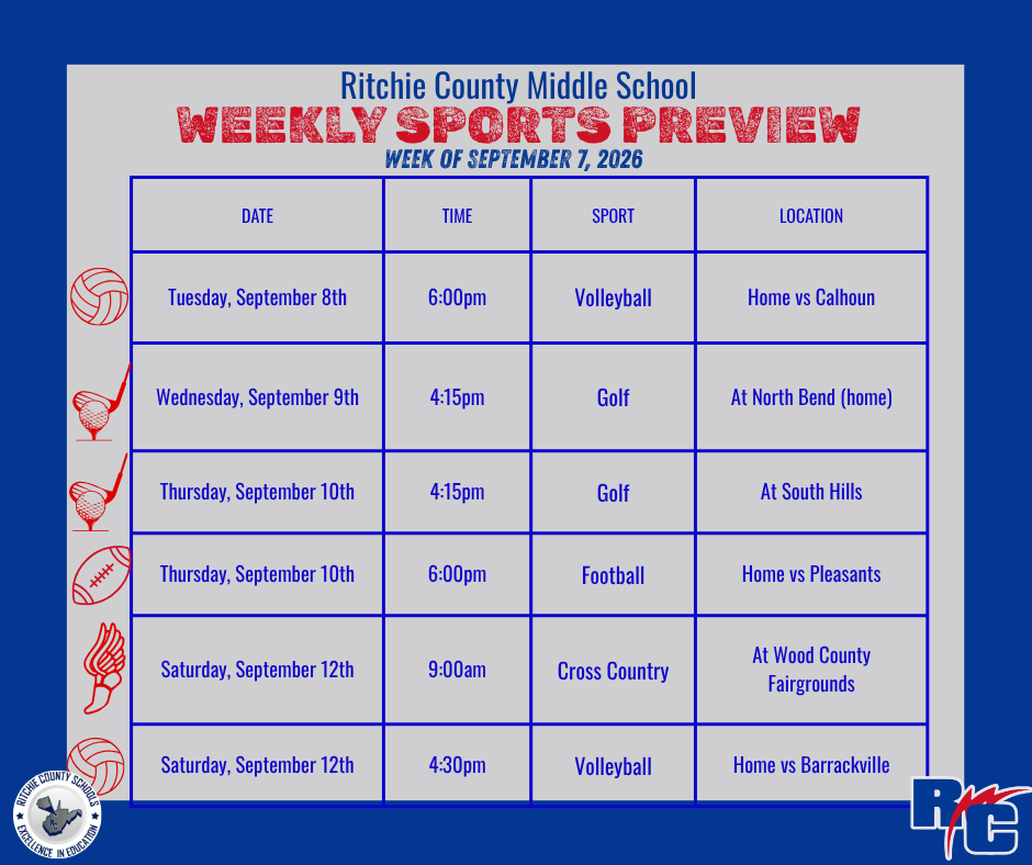 Weekly Sports Preview for RCMS week of September 7th