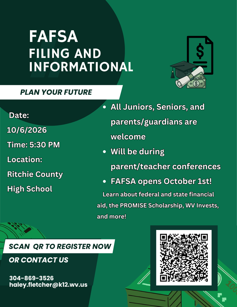 FAFSA informational night will be held Tuesday October 6th at 5:30 for any junior or senior hoping to learn more about financial aid available or file their FAFSA.