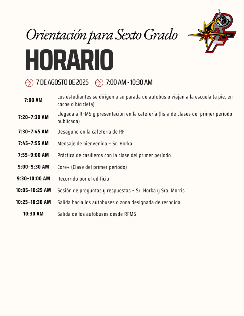 6th grade orientation schedule