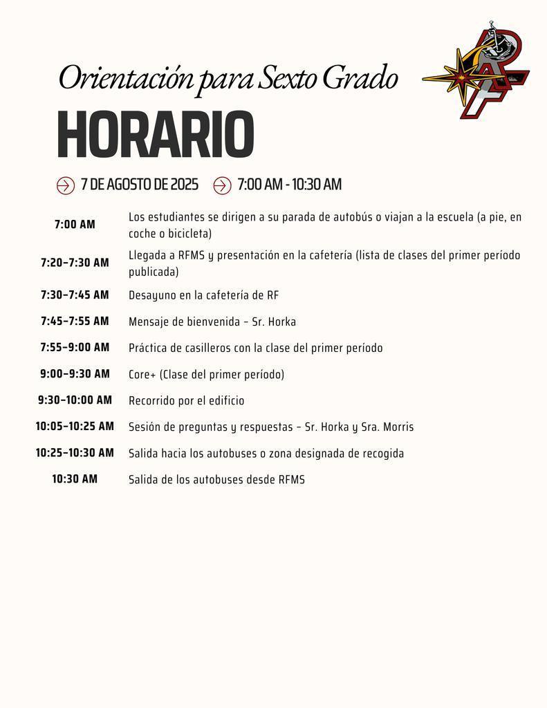 6th grade orientation schedule spanish