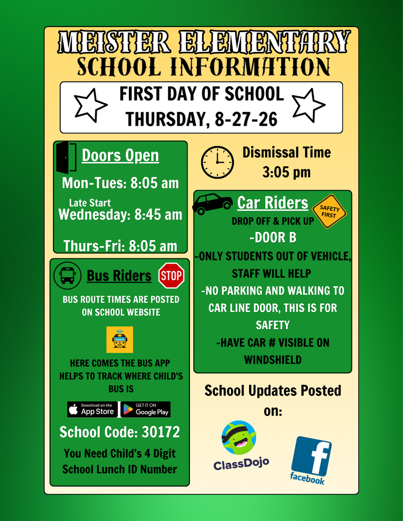 MEISTER school info for this year