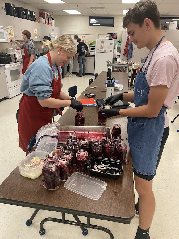 Last years foods class canning up beets