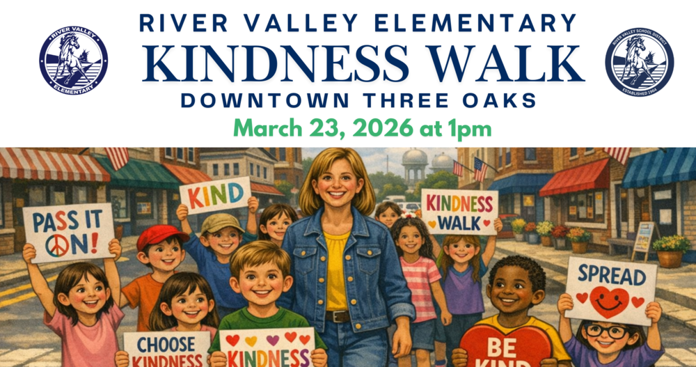 Kindness Walk for March 23rd at 1:00 pm Downtown Three Oaks