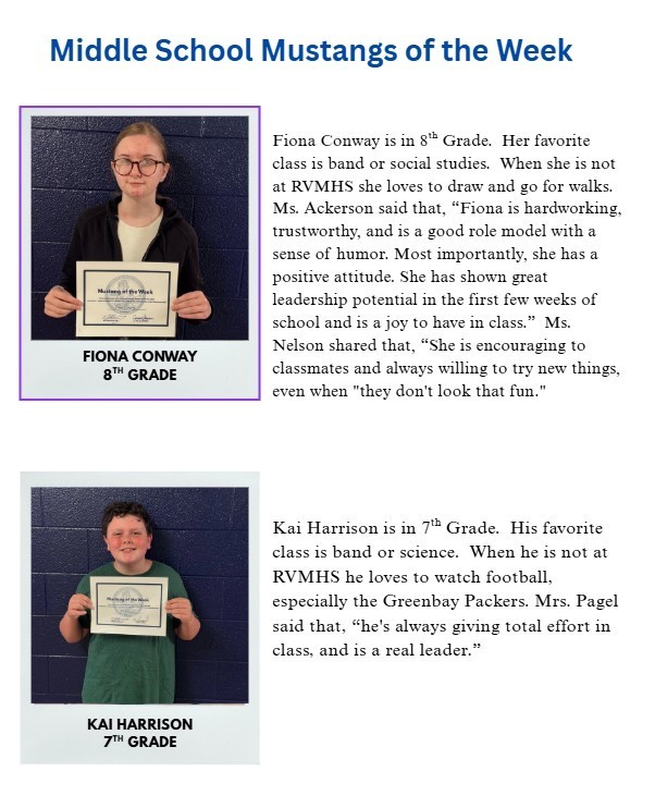 Middle School Mustangs of the Week