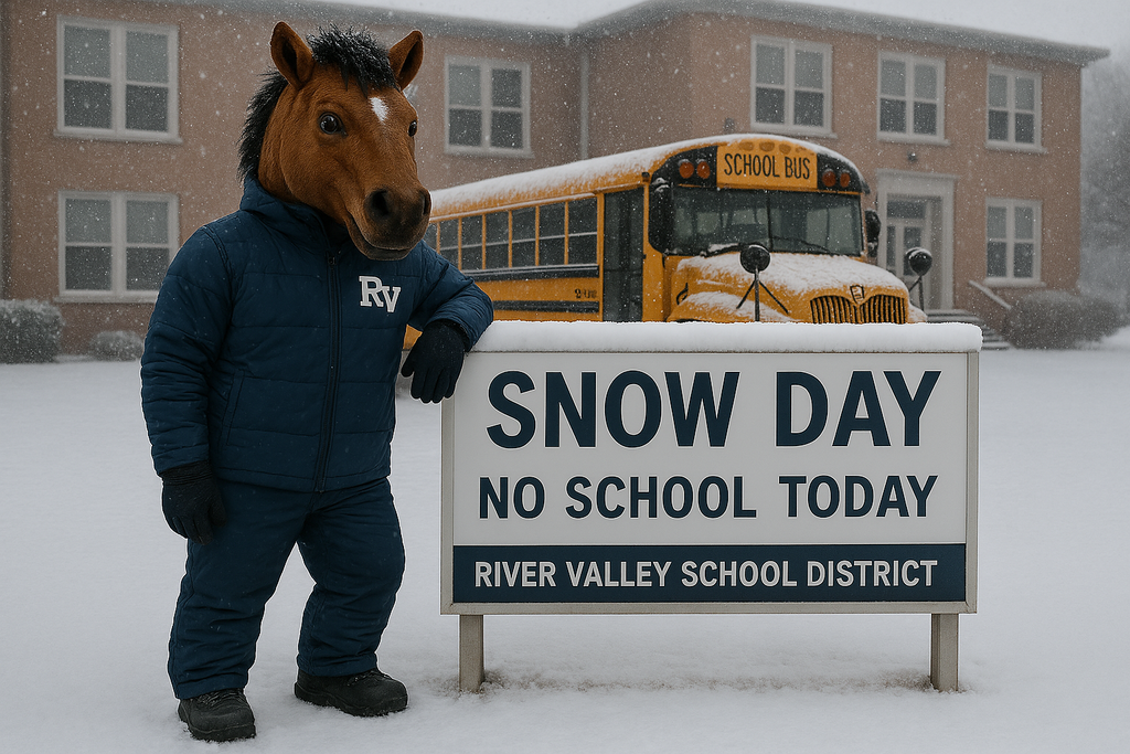 Due to the winter snowstorm, River Valley School District will be closed on Monday, November 10. Decisions about after school activities will be made and announced by noon today.