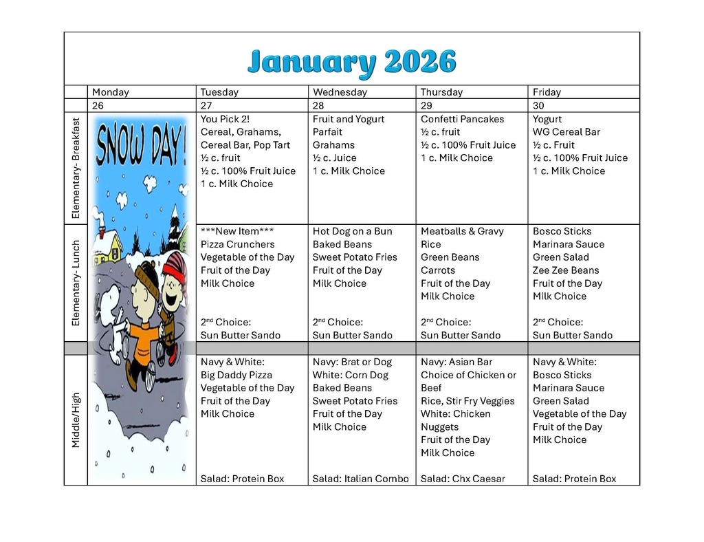 January 2026 Menu Changes