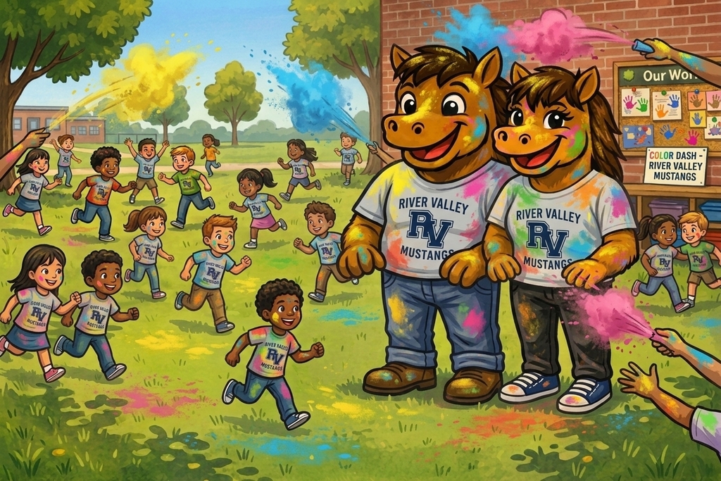 Color Course picture with Mustangs covered in color.