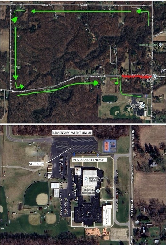 Map of Traffic Flow for Warren Woods Rd Closure