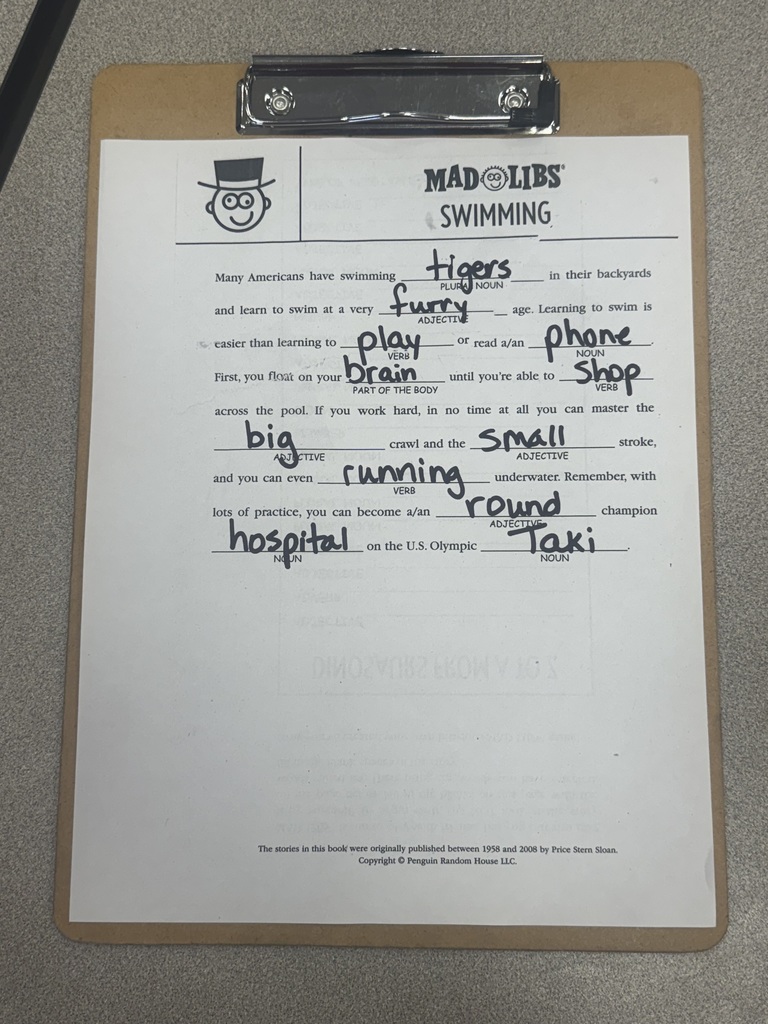 mad libs in the cafeteria