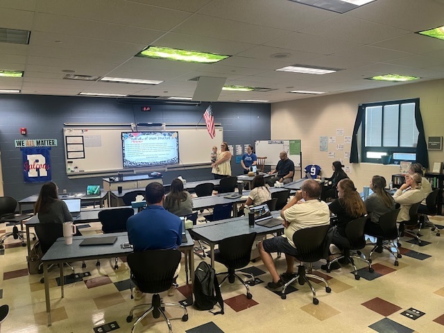 New Teacher Orientation, Mrs. Baumer presenting on OEA/REA.