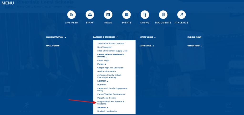 Progressbook link location