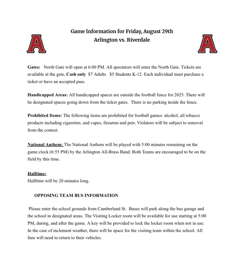 information from Arlington Football Game