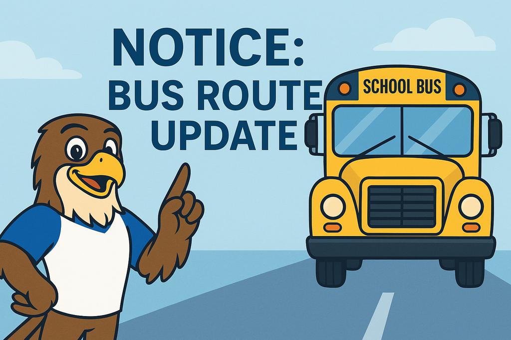 Felix the Falcon with a notice about bus route updates.
