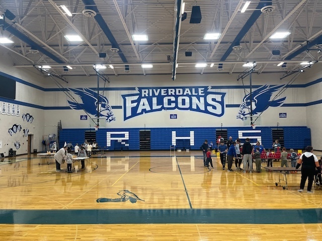 K-5 Falcon students engaging in STEM Activities in the gym