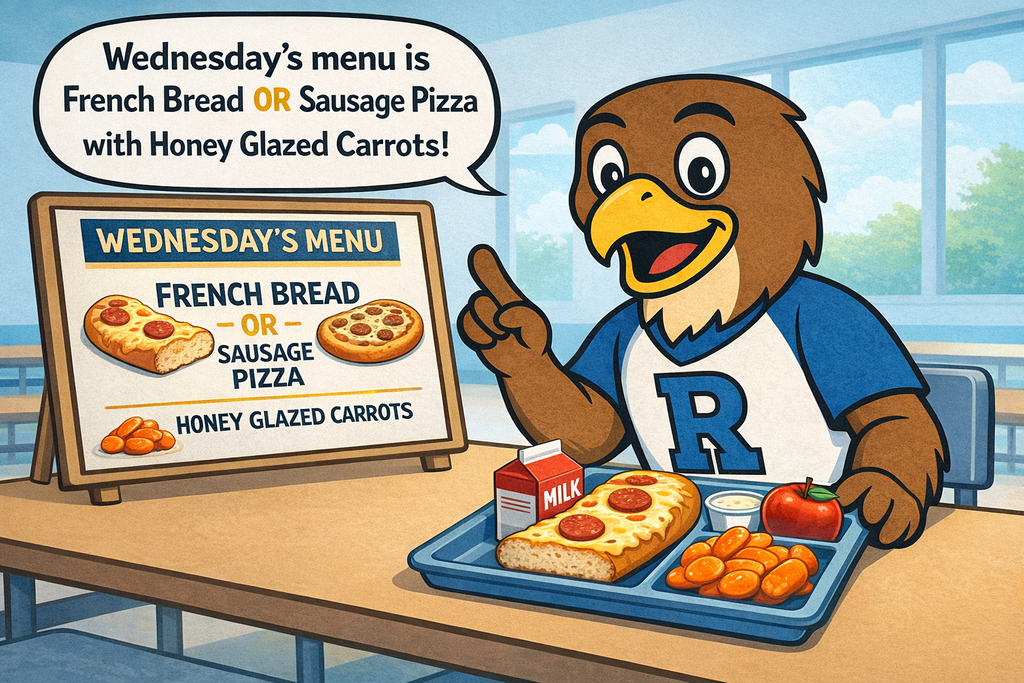 Felix sitting at a table showing the lunch menu for 1/21/2026