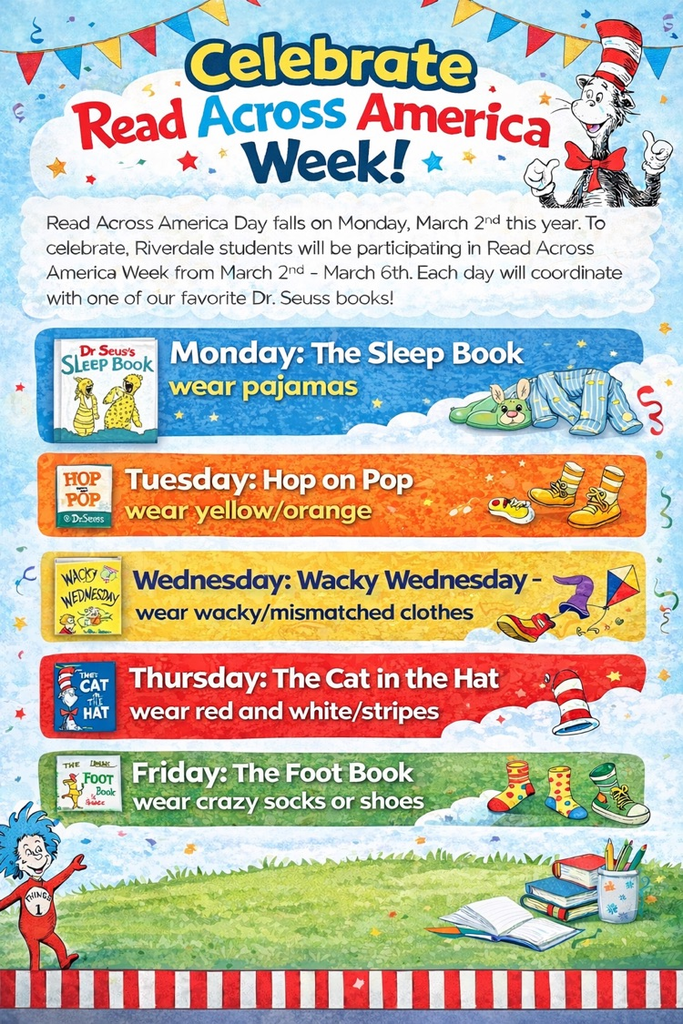 RAA week! Mon: wear pjs, Tues: wear yellow/orange, Wed.: wear wacky clothes, Thurs.: wear red and white stripes, and Fri: crazy socks