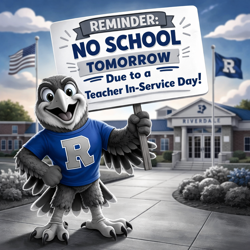 image showing a falcon holding a sign saying no school tomorrow!