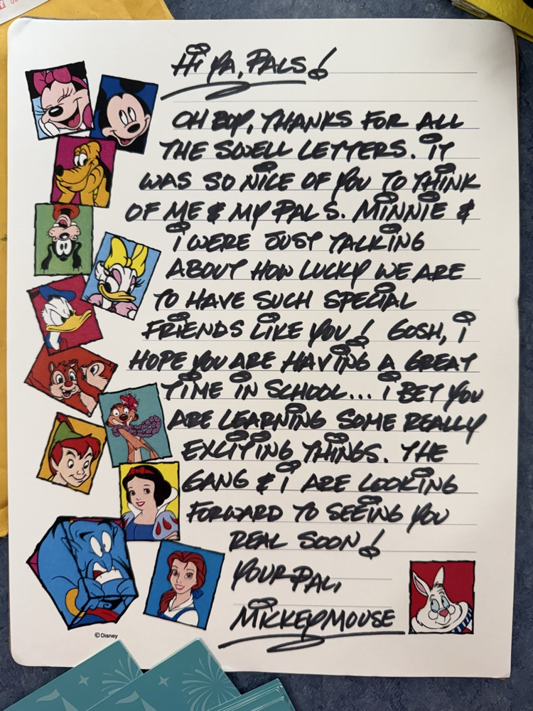 photo of a letter from Mickey Mouse