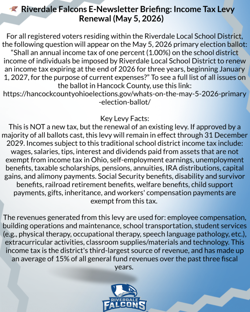 Falcon Nest News April Levy update 2026