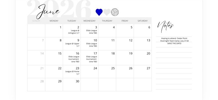 June volleyball schedule 