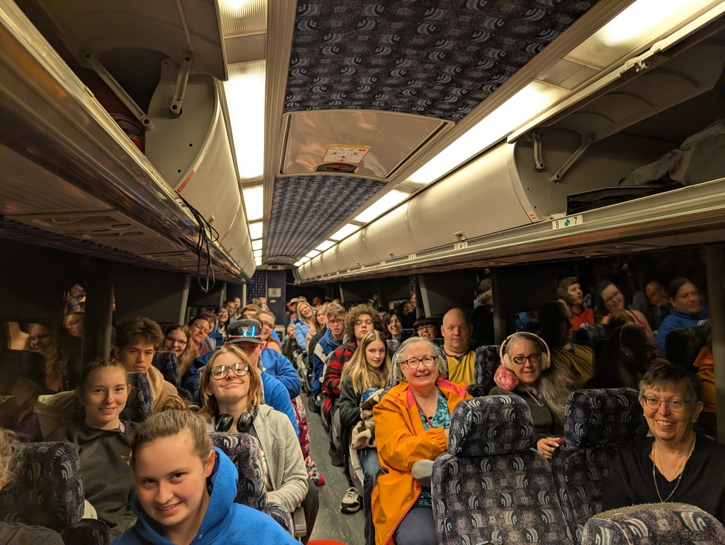 Riverdale Students and Chaperones on the bus to head on their trip.
