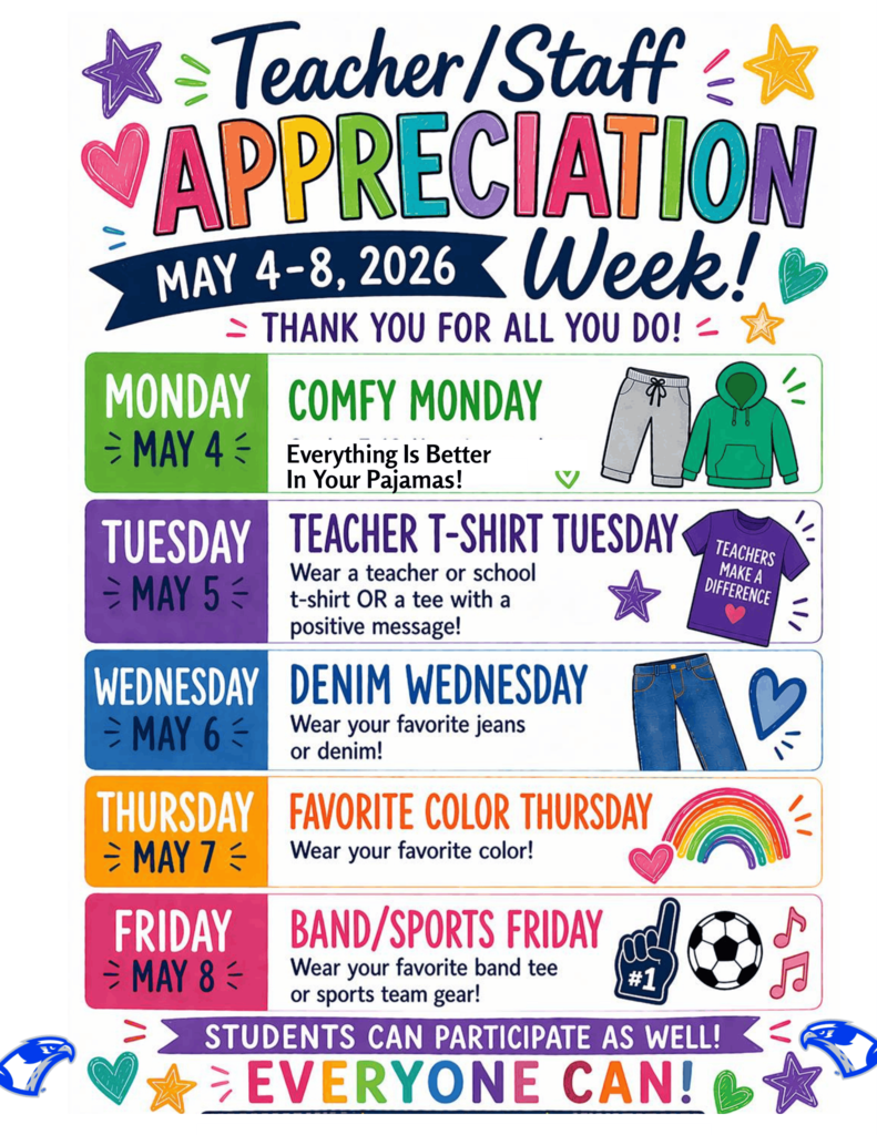 Teacher/Staff Appreciation Week. May 4th-8th