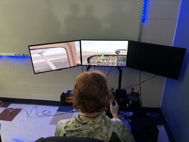 Riverdale Aviation program flight simulator, Mr. Day's students will use the simulator in the prgram to prepare for careers in aviation.