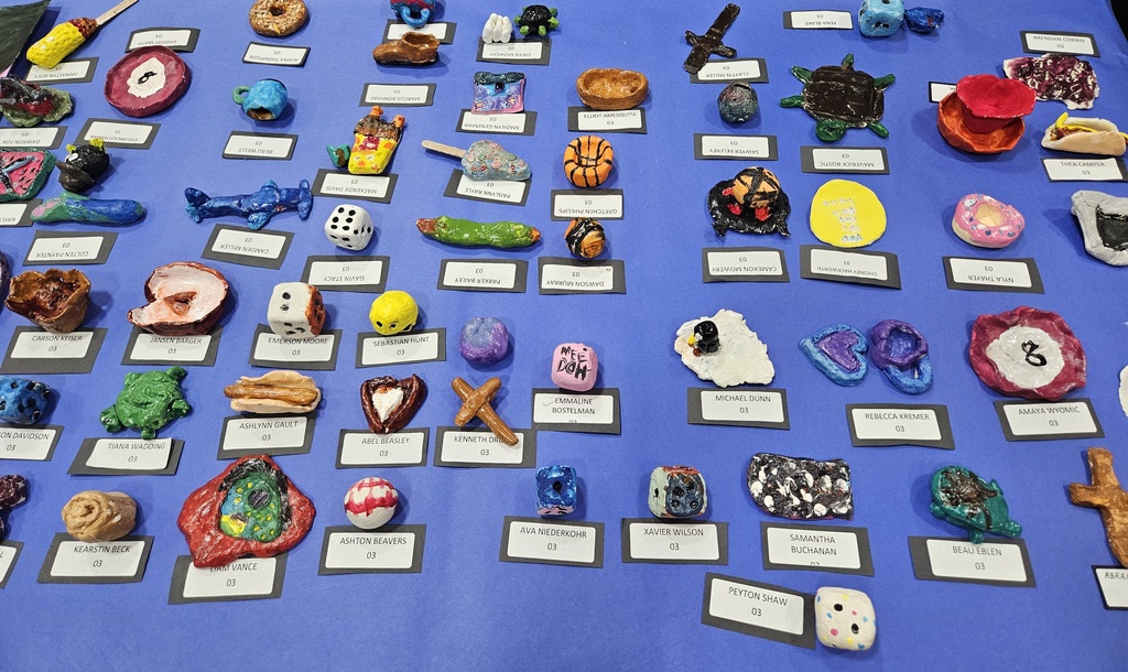 3rd grade clay projects on display