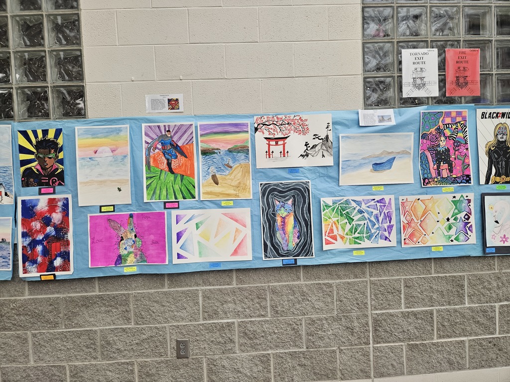art 1 projects displayed on the wall