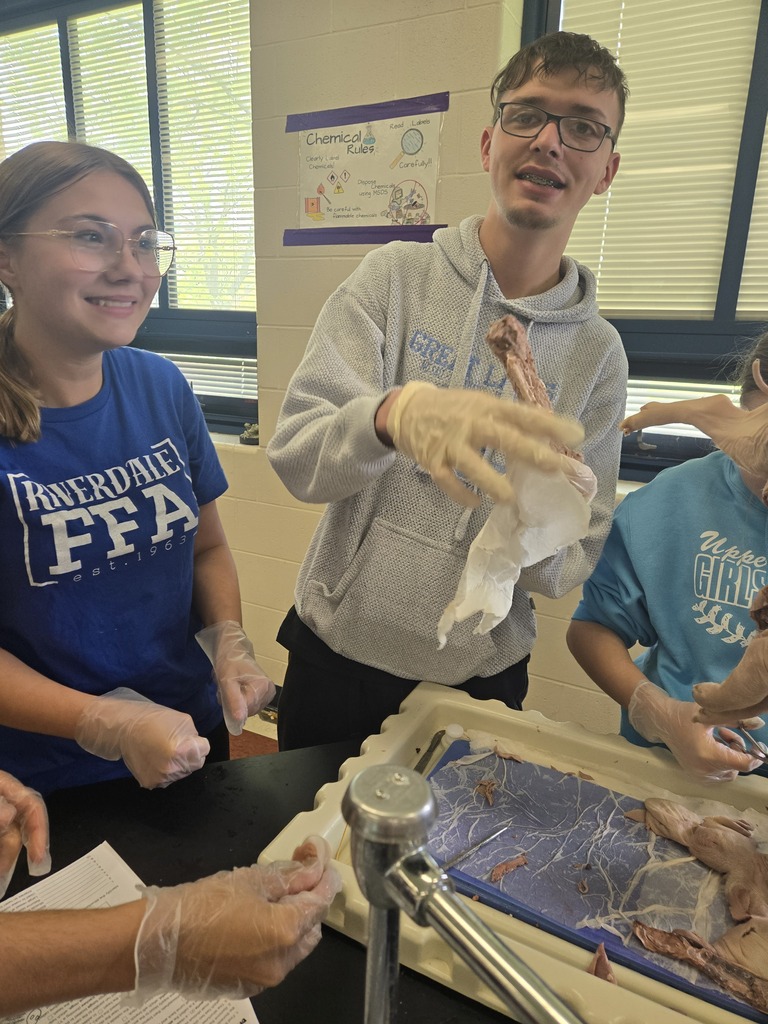Students holding pig bones