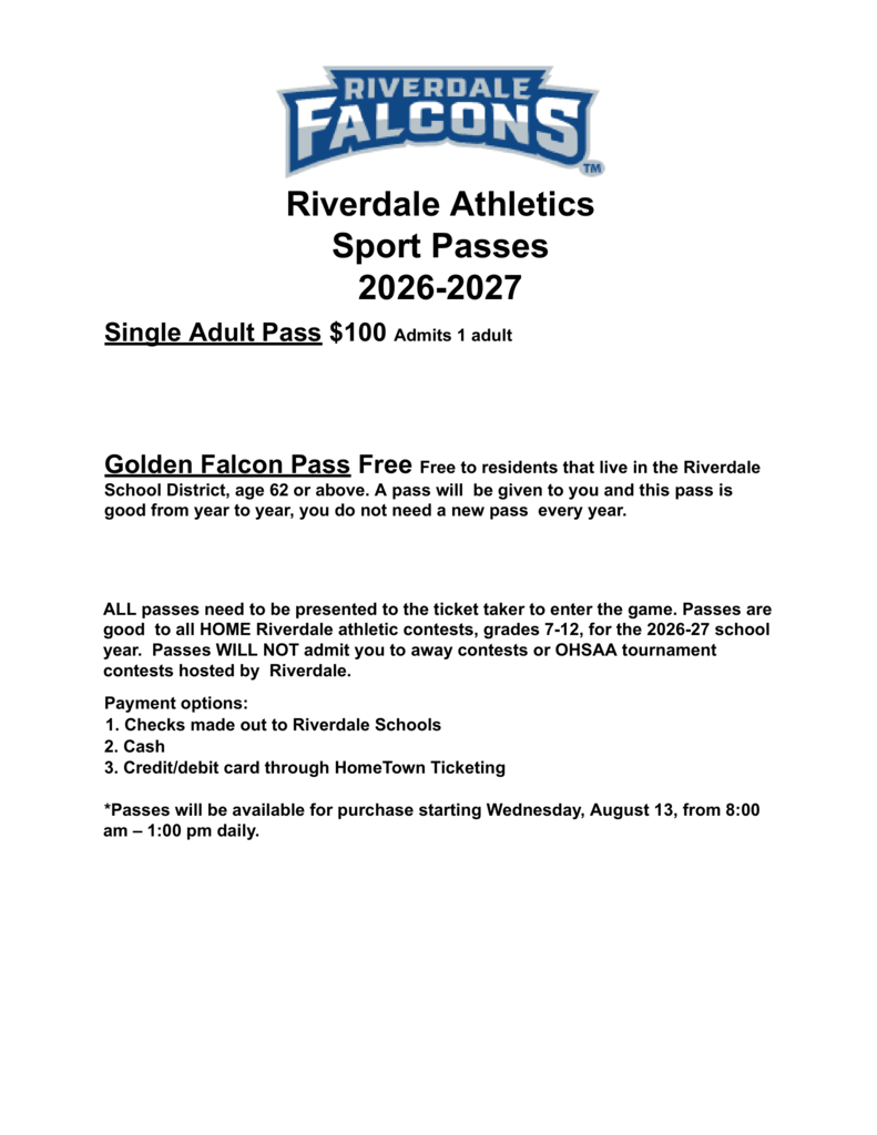 Riverdale Athletics Sport Passes 2026-2027