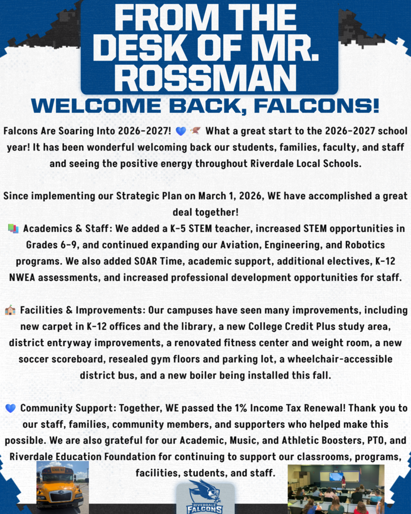 Falcon Nest News Page 2 September 2026 From the Desk of Mr. Rossman