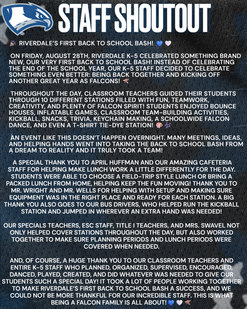 Page 6 September Edition 2026 Falcon Nest News Staff Shoutout 