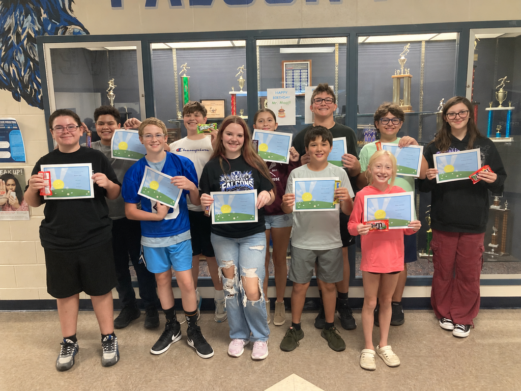 🎉 Congratulations to our Riverdale Middle School Positive Referral recipients! 🎉 We are proud to recognize these students for going above and beyond by showing kindness, respect, responsibility, effort, leadership, and a positive attitude. Whether it was helping someone, working especially hard, making a great choice, or simply doing the right thing, these students are making a positive difference at Riverdale Middle School. As a small way to show our appreciation, each student receives a Positive Referral certificate and a full-sized candy bar or treat. 💙 We are proud of the example these students are setting for others. Way to go, Falcons! Keep up the great work! 🦅👏