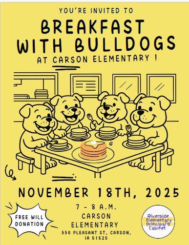 Breakfast with Bulldogs November 18 from 7-8AM at Carson Elementary