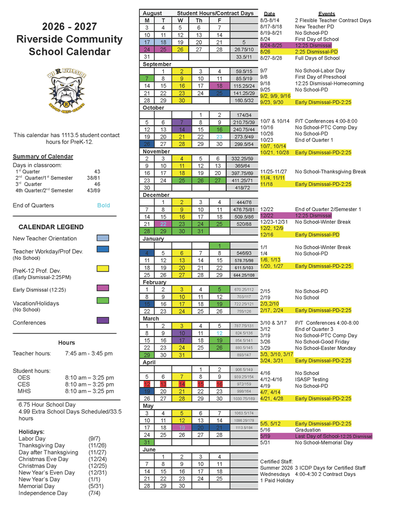 2026-2027 School Calendar