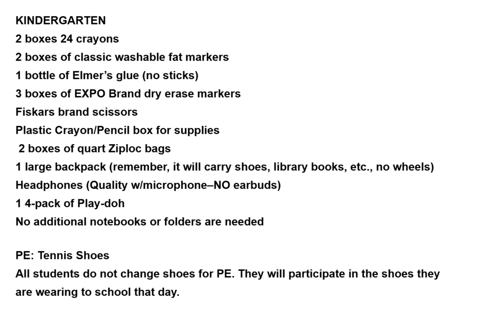 kindergarten list