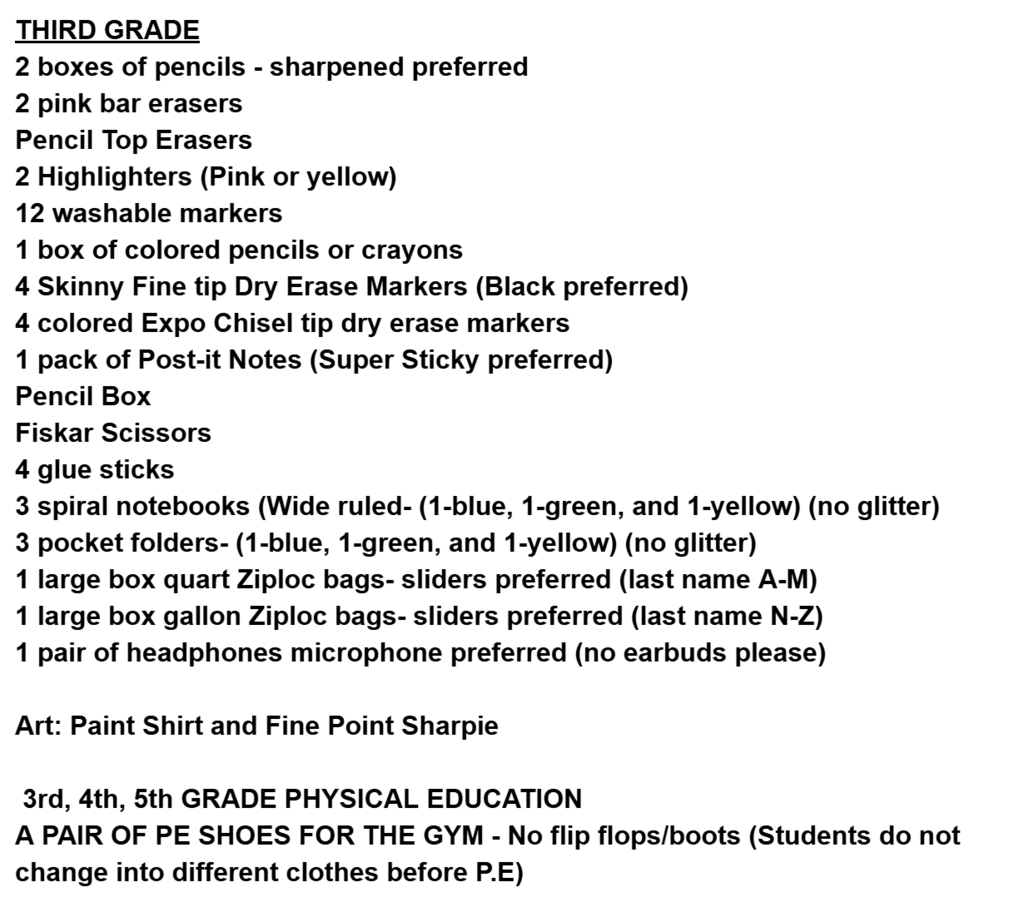 3rd Grade List