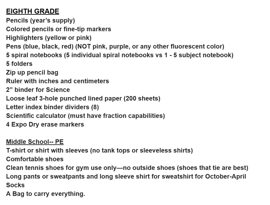 8th Grade List