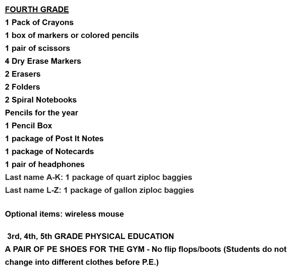 4th Grade List